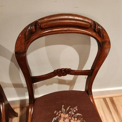 Carved Wood Needlepoint Seats Chairs