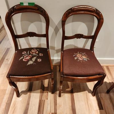 Carved Wood Needlepoint Seats Chairs