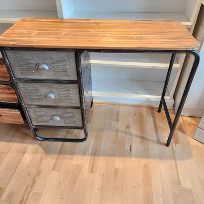 Steam Punk Style Metal & Wood 3 drawer Desk w 3 Drawer Storage Cabinet