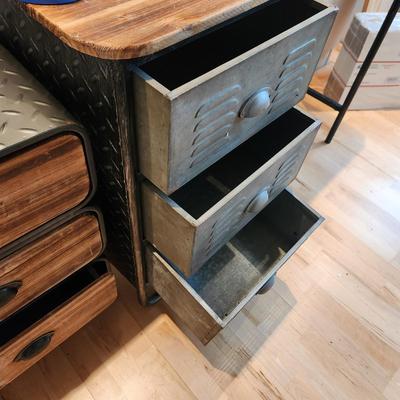 Steam Punk Style Metal & Wood 3 drawer Desk w 3 Drawer Storage Cabinet