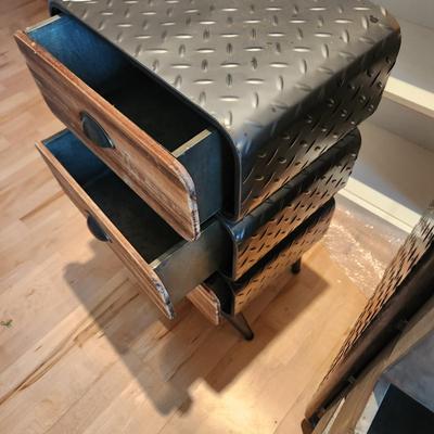 Steam Punk Style Metal & Wood 3 drawer Desk w 3 Drawer Storage Cabinet