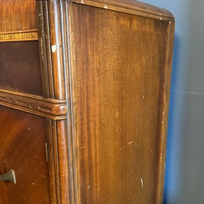 Vintage Art Deco Style Wood Wardrobe Dresser