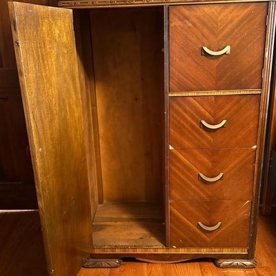 Vintage Art Deco Style Wood Wardrobe Dresser