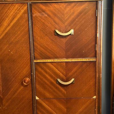 Vintage Art Deco Style Wood Wardrobe Dresser