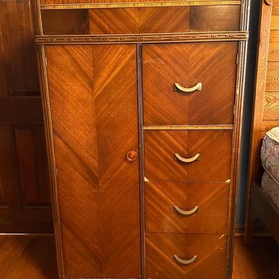 Vintage Art Deco Style Wood Wardrobe Dresser