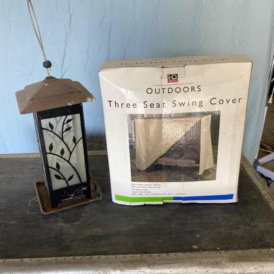 THREE SEAT SWING COVER AND A BIRD FEEDER