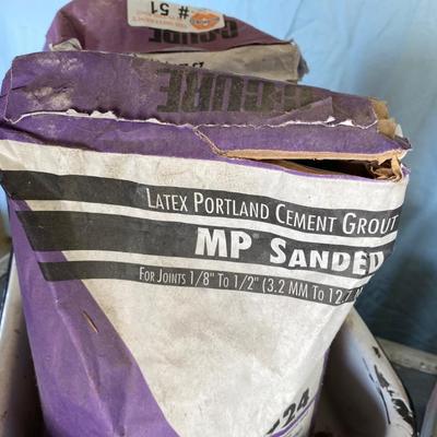 OUTDOOR PORCH OR GARAGE LIGHT, 2 BAGS OF SAND COLORED GROUT AND ENAMEL PAN