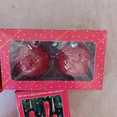 DILLARD'S RED CHILI PEPPERS, SANTAS BOOTS AND BANDANA ORNAMENTS