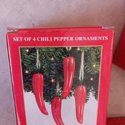 DILLARD'S RED CHILI PEPPERS, SANTAS BOOTS AND BANDANA ORNAMENTS