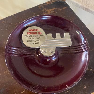 ENAMELWARE PONTIAC ASHTRAY, REGULATOR WALL CLOCK, MIRROR AND SOME OTHER WOODEN ITEMS