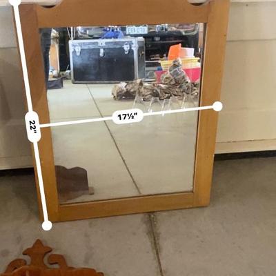 ENAMELWARE PONTIAC ASHTRAY, REGULATOR WALL CLOCK, MIRROR AND SOME OTHER WOODEN ITEMS