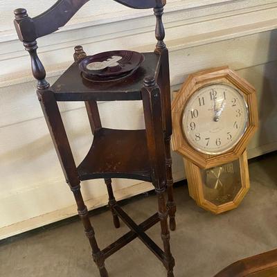 ENAMELWARE PONTIAC ASHTRAY, REGULATOR WALL CLOCK, MIRROR AND SOME OTHER WOODEN ITEMS