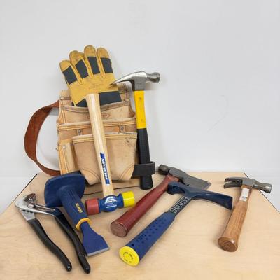 1179 Tool Pouch With Hand Tools, Gloves, Rip Claw Hammer & Hatchet