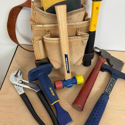 1179 Tool Pouch With Hand Tools, Gloves, Rip Claw Hammer & Hatchet
