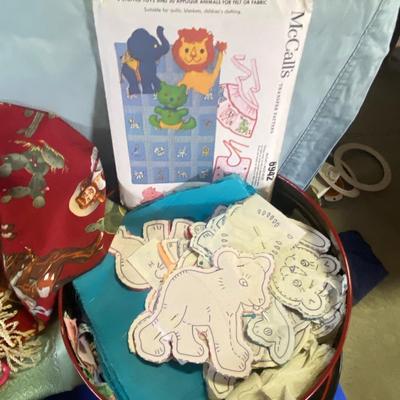 READY TO GO QUILT CUT OUTS, EMBROIDERY THREAT, A HUGE BOX OF CROQUET OR KNITTING THREAD AND MORE!