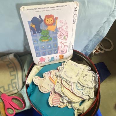 READY TO GO QUILT CUT OUTS, EMBROIDERY THREAT, A HUGE BOX OF CROQUET OR KNITTING THREAD AND MORE!