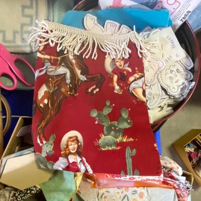 READY TO GO QUILT CUT OUTS, EMBROIDERY THREAT, A HUGE BOX OF CROQUET OR KNITTING THREAD AND MORE!