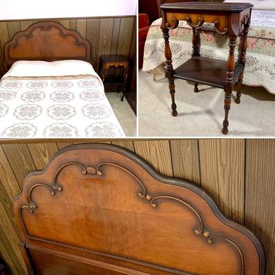 LOT 4 B: Vintage French 2 Tier Side Table & Matching Headboard