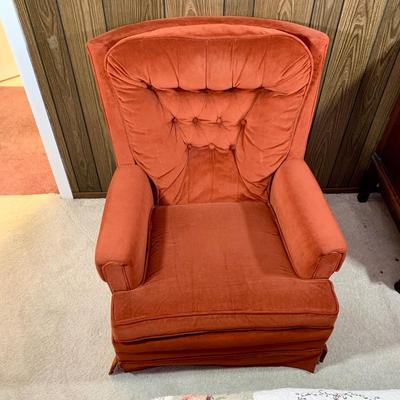 LOT 5 B: Sears Orange Velvet Rocker Swivel Lounge Chair