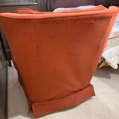 LOT 5 B: Sears Orange Velvet Rocker Swivel Lounge Chair