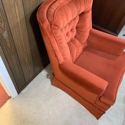 LOT 5 B: Sears Orange Velvet Rocker Swivel Lounge Chair