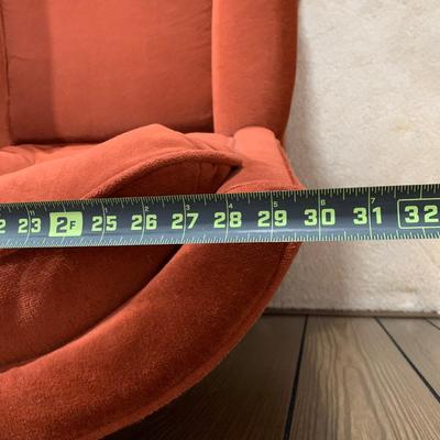 LOT 5 B: Sears Orange Velvet Rocker Swivel Lounge Chair