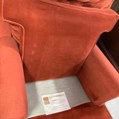 LOT 5 B: Sears Orange Velvet Rocker Swivel Lounge Chair