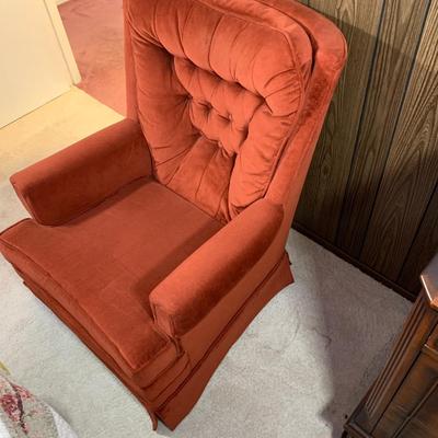 LOT 5 B: Sears Orange Velvet Rocker Swivel Lounge Chair