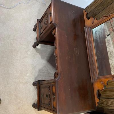 LOT 6 B: Vintage / Antique French 6 Drawer Vanity w/ Floral Embroidered Stool