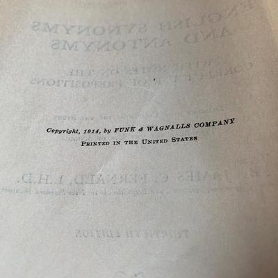 LOT 13 O: Antique & Vintage Book Collection: 1914 "English Synonyms Antonyms And Prepositions" by James C Fernald, 1888...