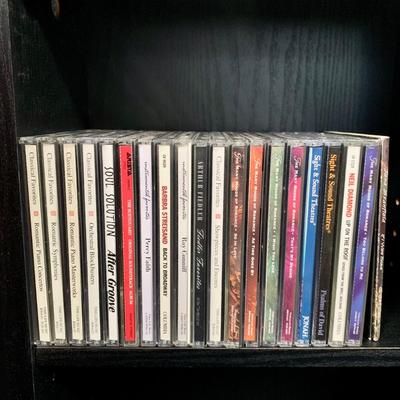 LOT 17 O: Atlantic CD/DVD 4 Tier Glass Door Front Shelving Unit w/ CD's: Neil Diamond "Up On The Roof", Elvis Presley The...