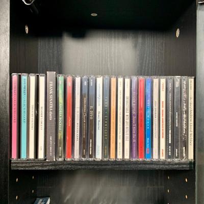 LOT 17 O: Atlantic CD/DVD 4 Tier Glass Door Front Shelving Unit w/ CD's: Neil Diamond "Up On The Roof", Elvis Presley The...