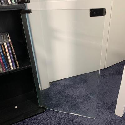 LOT 17 O: Atlantic CD/DVD 4 Tier Glass Door Front Shelving Unit w/ CD's: Neil Diamond "Up On The Roof", Elvis Presley The...