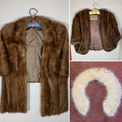 LOT 21 H: Vintage Mink Wrap (R.M. Taylor Co. Furs), Shrug, & Angora Rabbit Crochet Detachable Collar