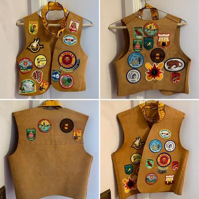 LOT 22 H: YMCA Father & Son Y-Indian Guides Leather Vests w/ Patches