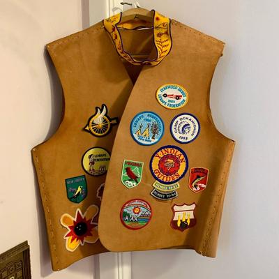 LOT 22 H: YMCA Father & Son Y-Indian Guides Leather Vests w/ Patches