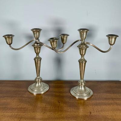 LOT 23 H: Matching Gorham Sterling Silver Weighted 3 Arm Candelabras 808/1
