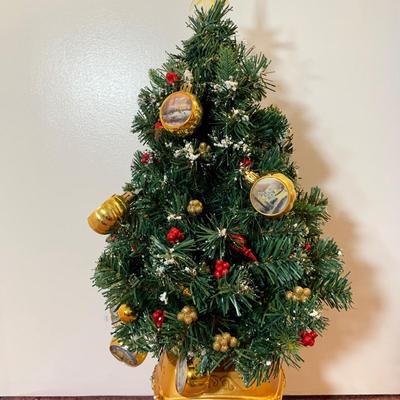 LOT 24 H: Bradford Exchange Cardinal Light Up Christmas Tree & Numbered Thomas Kinkade "Snow Kissed Holiday Memories"...