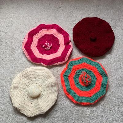 LOT 25 B: Handmade Knit / Crochet Collection: Berets, Shawls, Ponchos, Scarf, Mittens, & Purse