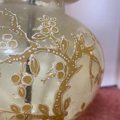 LOT 29 O: Brass Base Hand Painted Glass Ginger Jar Body Table Lamp