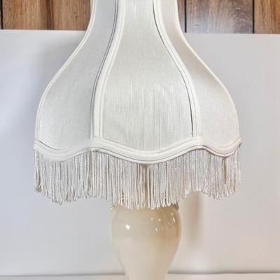 LOT 44L: Scalloped Fringe Ceramic Lamp & Pair of Pink Ceramic Lamps