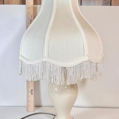 LOT 44L: Scalloped Fringe Ceramic Lamp & Pair of Pink Ceramic Lamps