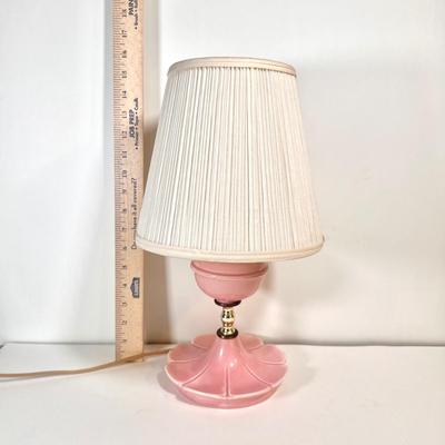 LOT 44L: Scalloped Fringe Ceramic Lamp & Pair of Pink Ceramic Lamps
