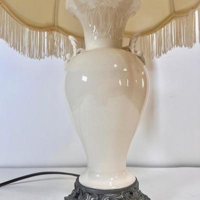 LOT 44L: Scalloped Fringe Ceramic Lamp & Pair of Pink Ceramic Lamps