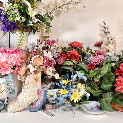 LOT 45L: Collection of Potted Artificial Flowers and Foliage Decor!