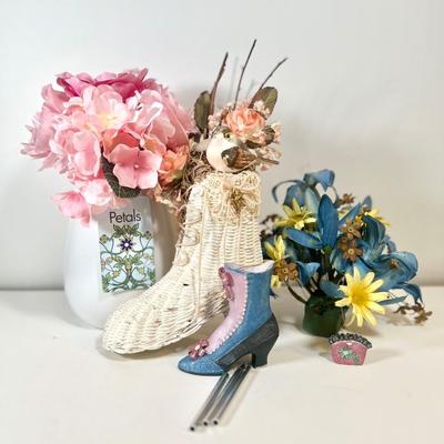 LOT 45L: Collection of Potted Artificial Flowers and Foliage Decor!