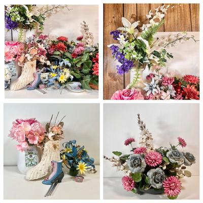 LOT 45L: Collection of Potted Artificial Flowers and Foliage Decor!