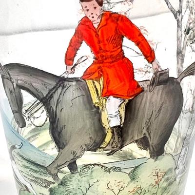 LOT 46L: Vintage Glass Equestrian Hunter Painted Cups & Shot Glasses