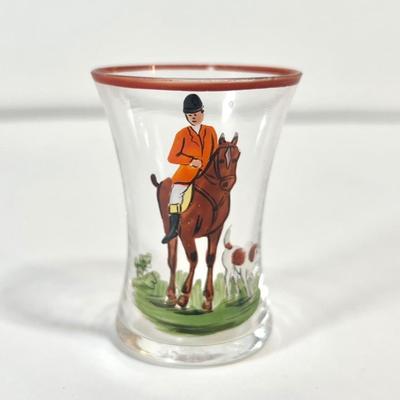 LOT 46L: Vintage Glass Equestrian Hunter Painted Cups & Shot Glasses