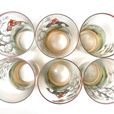LOT 46L: Vintage Glass Equestrian Hunter Painted Cups & Shot Glasses
